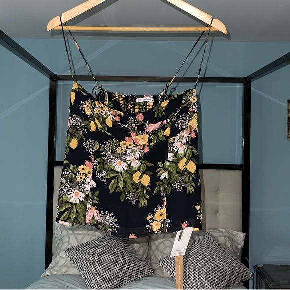 NEW REFORMATION Liza Shoulder Tie Top in Sicilia Lemon Floral Print ($128) Sz 12 - Picture 4 of 11